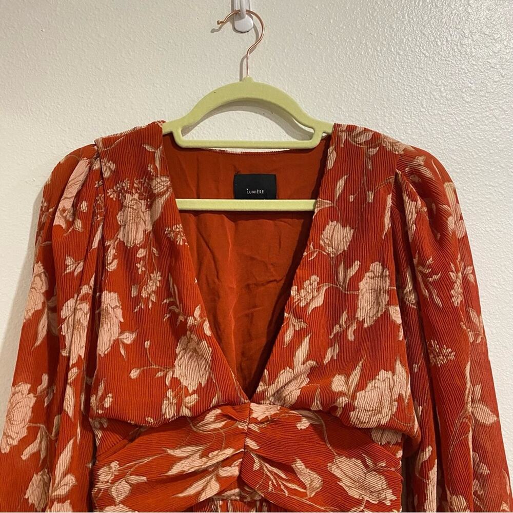 Lumière Rust Floral Long Sleeve Mini Dress Sz S - Picture 3 of 12